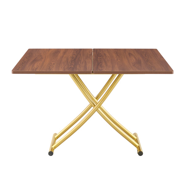 English Elm Modern Adjustable Lift Table Walnut Grain Mdf Top Slim Metal Legs Home Office Use Dark Walnut,Gold W1151P302106