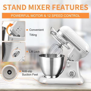 English Elm Geek Chef Tilt-head Stand Mixer Copper Motor Planetary Action 4.8qt Stainless Bowl White W1002P416197