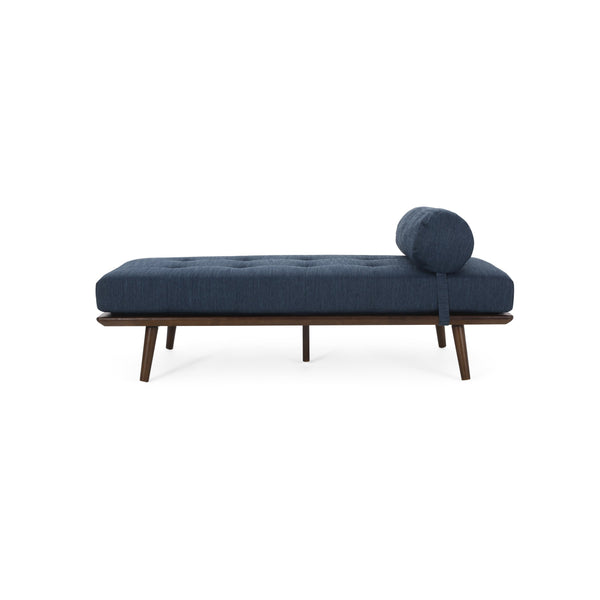 English Elm CHAISE Mid-Century Button-Tufted Waffle Stitch Lounge with Bolster Pillow and Rubberwood Frame Elegance Navy Blue 70.75 L x 31.75 W x 9.5 H W2297P190132