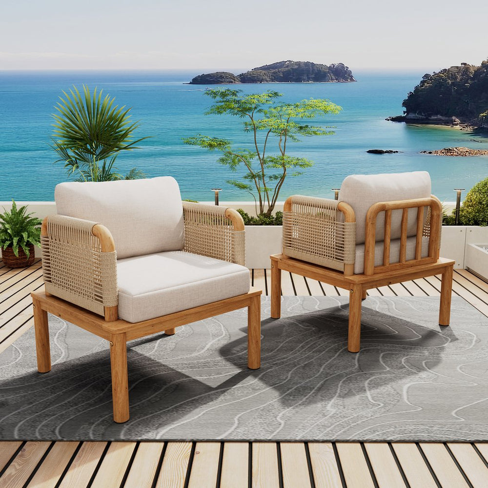 English Elm Christopher Knight Home® - Outdoor Acacia Wood Rope Club Chair Set Of 2 - Stylish & Weather-Resistant Cushions For Patios N757P242305B