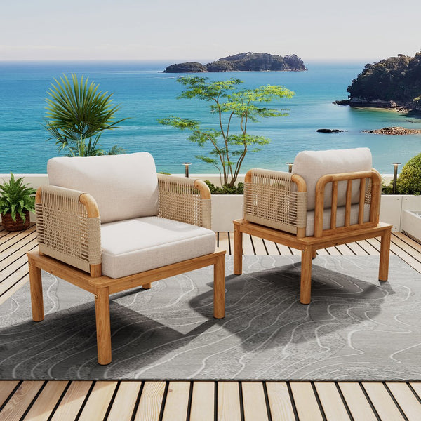 English Elm Christopher Knight Home® - Outdoor Acacia Wood Rope Club Chair Set Of 2 - Stylish & Weather-Resistant Cushions For Patios N757P242305B