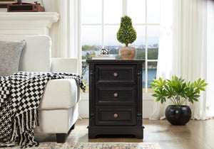 English Elm Farmhouse Rustic Nightstand with Built-in Charging Station Barn Wood Grain Storage Black W2393P324459