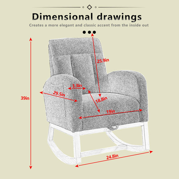 English Elm Modern Accent Rocking Chair With Adjustable Footrest, High Backrest, And Cozy Side Pocket For Relaxation W2725P254698