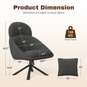 English Elm Modern Swivel Accent Chair with Adjustable Headrest, Oversized Corduroy Upholstered Rocking Recliner for Living Room Dark Gray T3950P397485