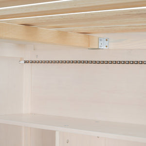 English Elm Full Loft Bed with Integrated Wardrobe Desk Shelving and Led Lighting for Teen Rooms Beige LT000927AAA