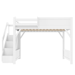 English Elm Twin Low Loft Bed Solid Pine Frame Kids Study Desk Blackboard Storage White Light White W1580S00468