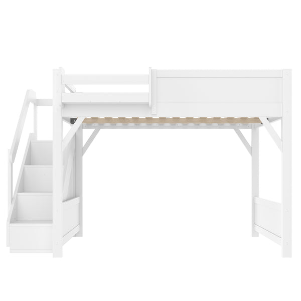 English Elm Twin Low Loft Bed Solid Pine Frame Kids Study Desk Blackboard Storage White Light White W1580S00468