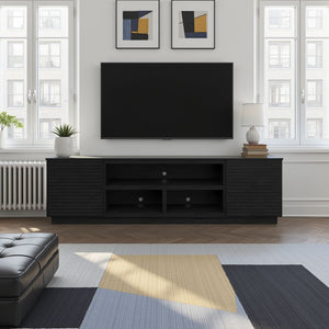 English Elm 89 Inch TV Stand Fully Assembled, Black Poplar & Okume Veneer Console for TVs up to 100" with Cable Management and Storage B108P255354