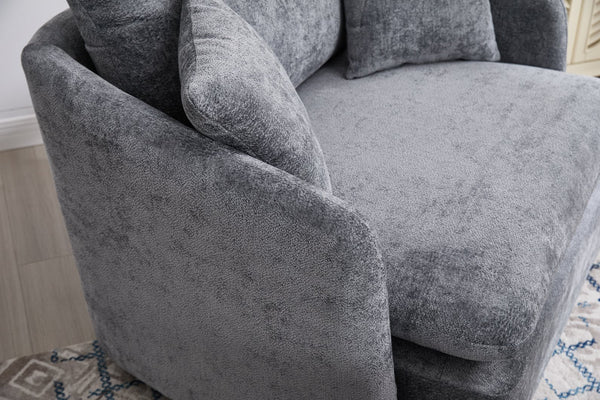English Elm 360° 360 Swivel Oversized Chenille Armchair with Pocket Spring Seat and Three Throw Pillows Grey W1361S00053
