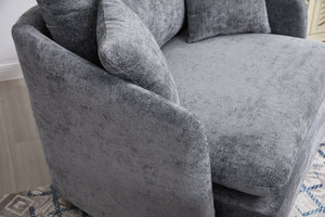 English Elm 360° 360 Swivel Oversized Chenille Armchair with Pocket Spring Seat and Three Throw Pillows Grey W1361S00071