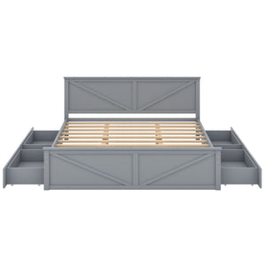 English Elm King Solid Wood Platform Bed with 4 Under-Drawers, Gray King Size Frame, Sturdy Slats, 500lb Capacity SM000537AAE