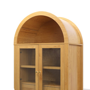 English Elm 71" Arched Glass Barn Door Pantry Cabinet Farmhouse Mdf Storage for Kitchen Dining Oak W2917S00015