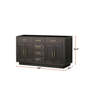 English Elm Brown Brown Oak Double Bath Vanity 60 in. W x 22 in. D - 2-Sink Midcentury Wood Cabinet, Soft-Close Drawers, Fully Assembled B2731P257729
