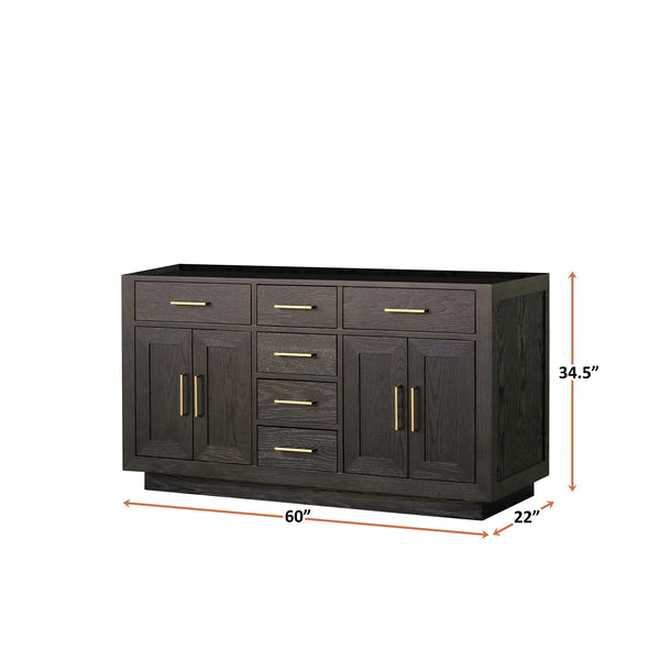 English Elm Brown Brown Oak Double Bath Vanity 60 in. W x 22 in. D - 2-Sink Midcentury Wood Cabinet, Soft-Close Drawers, Fully Assembled B2731P257729