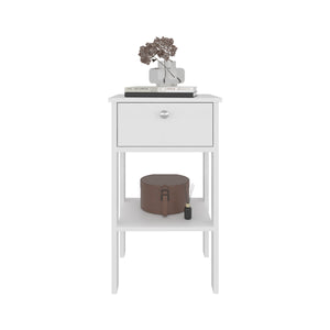 English Elm Nightstand, Compact 1-Drawer + Open Shelf, Elevated 4-Leg Engineered Wood, White, Ready-to-Assemble B097P369424