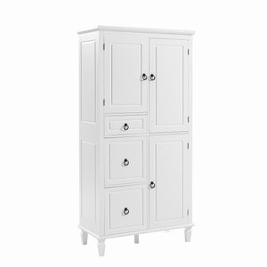 English Elm Retro Multi-Functional Storage Cabinet with Adjustable Shelves, 3 Drawers & Doors, Stylish White Organizer for Living Room Bathroom Kitchen Office - Elegant, Space-Saving Design N725P236498K