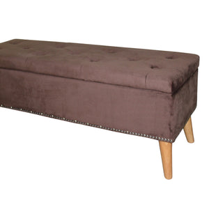 English Elm 17" Tall Storage Bench Brown Suede — Button Tufted Rectangular Ottoman with Hidden Storage, 43"L B072116496
