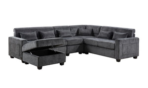 English Elm Trevi Chenille Sectional Sofa with Tufted Seats Charging Ports and Storage Ottoman B2749S00251