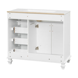 English Elm 36" Modern Bathroom Vanity with Ceramic Sink, Gold Handles, Flip-Out Drawer & Soft-Close Doors White N725P283623K