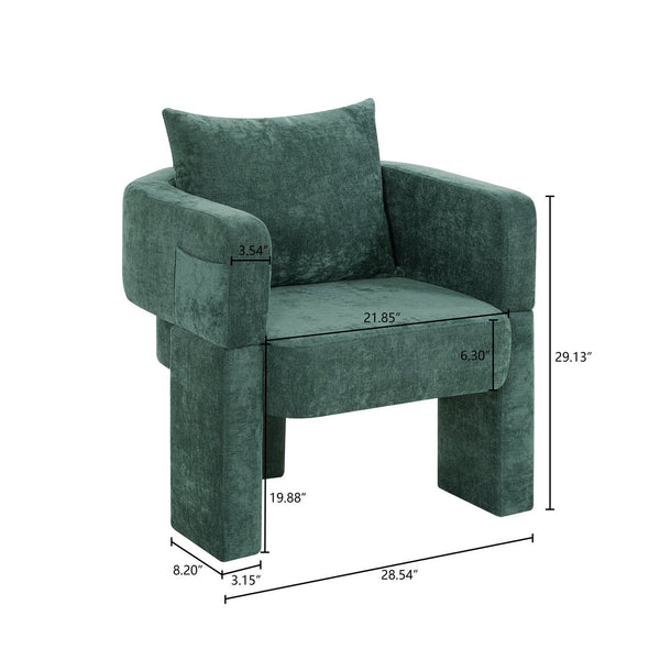 English Elm Modern Chenille 3-Leg Dining Chair with Ergonomic Arms and Removable Pillow, Supportive Comfy Accent Seating for Small Spaces Dark Green 31.5 L x 27.76 W x 15.16 H W1716P280600