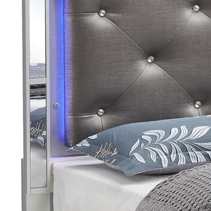 English Elm Verona Glamorous Silver Champagne Queen Bed With Jeweled Headboard & Led Lighting For Elegance B078S00585-GIGA