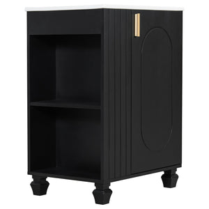English Elm Christopher Knight Home® - 24" Retro Bathroom Vanity with Ceramic Sink, Solid Wood Frame, Soft-Close Door, Ample Storage Black N759P293645B
