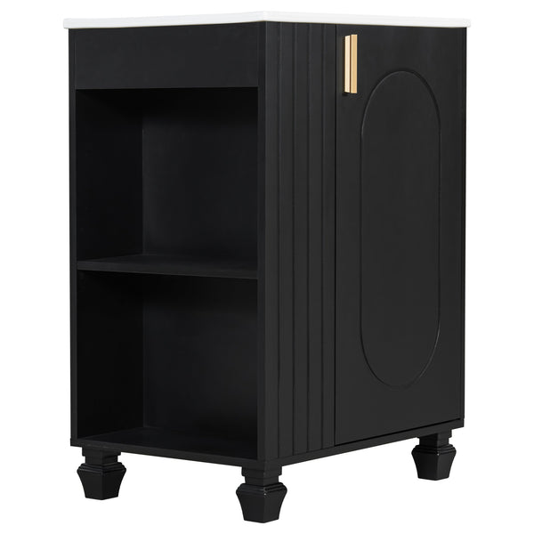 English Elm Christopher Knight Home® - 24" Retro Bathroom Vanity with Ceramic Sink, Solid Wood Frame, Soft-Close Door, Ample Storage Black N759P293645B