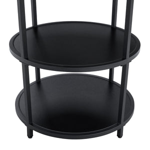 English Elm Table and Chair Set Round Geometric Mdf Dining with Storage Shelf and 6 Fabric Seats W1151S04077