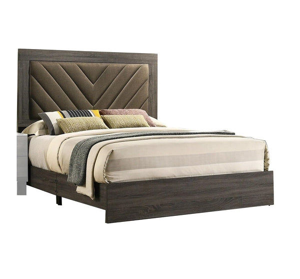 English Elm Contemporary Queen Size Bed With Stylish Upholstered Headboard - Durable Rubberwood Frame In Gray B011P236803