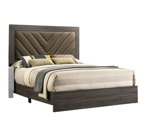 English Elm Contemporary King Size Bed Frame With Upholstered Headboard In Gray - Sturdy Rubberwood Design B011P236808