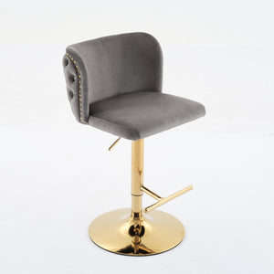 English Elm A&A Luxe Velvet Swivel Barstool with Gold-Plated 17.7" Base, Tufted Back, Ergonomic Waist Support Gray W1143P204046