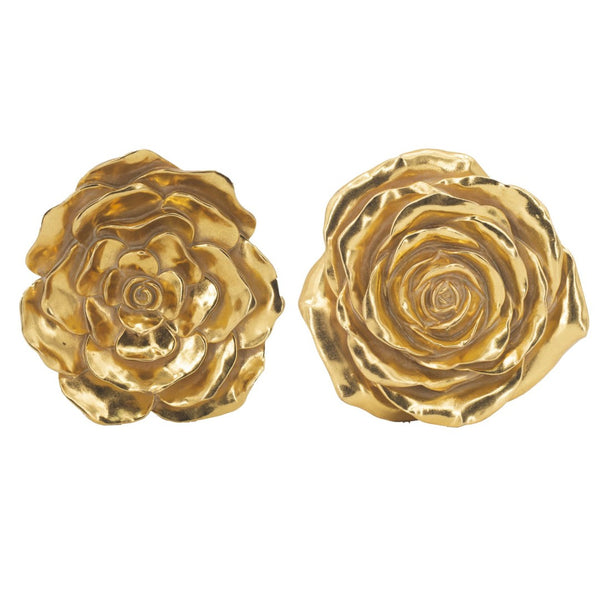 English Elm S/2 Gold Rose Wall Accents - Elegant Floral Decor For Modern Interiors, Timeless Botanical Accent Pieces W2078P223156-GIGA