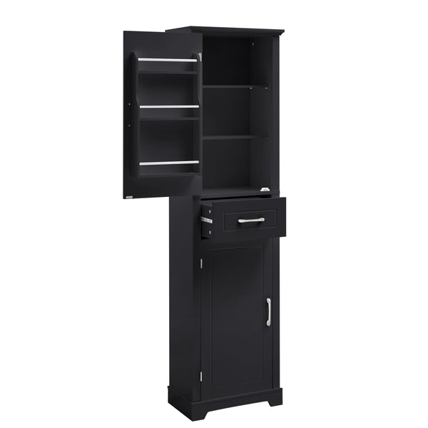 English Elm Tall Bathroom Storage Cabinet with Slim Profile, Adjustable Shelves, Anti-Tip Safety & Painted MDF Finish Black N725P246463B