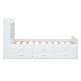 English Elm Twin Size Wooden Bed With Storage Headboard With Outlets, Extendable Bed With Twin Size Trundle With Three Storage Drawers,White