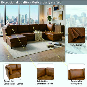 English Elm Modern Configurable Sectional Sofa Foil Fabric Low Profile Living Room Seating Light Brown W5568S00052