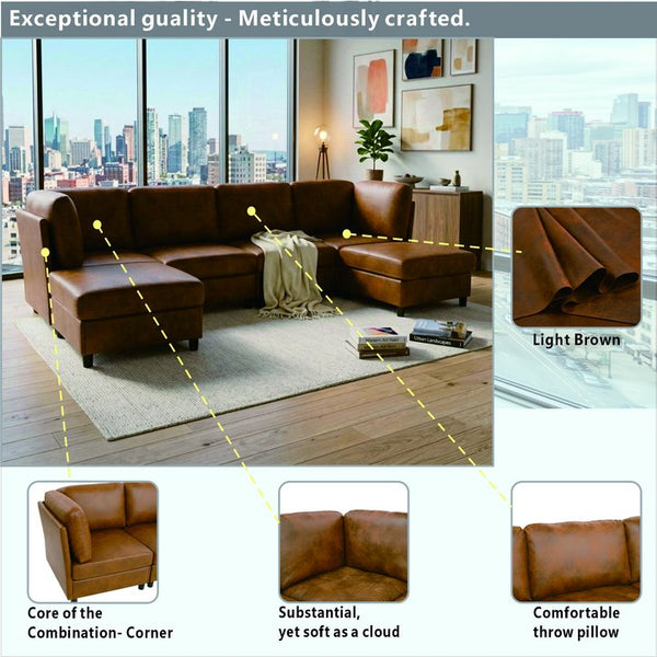 English Elm Modern Configurable Sectional Sofa Foil Fabric Low Profile Living Room Seating Light Brown W5568S00052