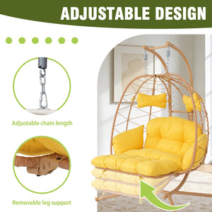 English Elm 2 Person Wicker Hanging Egg Chair with Stand Padded Swing for Patio or Garden T5880P500213