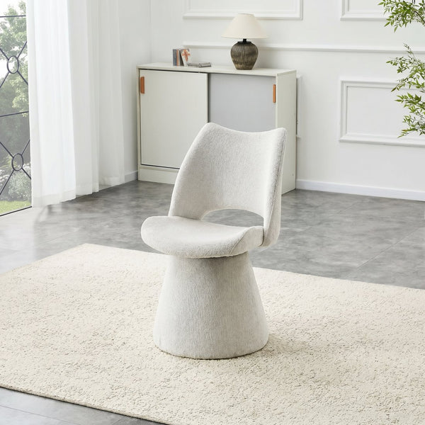 English Elm Modern Chenille Linen Accent Chair Sculptural Hollow Back Swivel Seat for Dining Vanity Off White W3493P452649