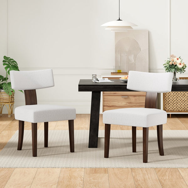 English Elm Upholstered Armless Dining Chairs Set of 2 Solid Hardwood Frame Curved Back Kitchen Beige,Walnut T3623P433674