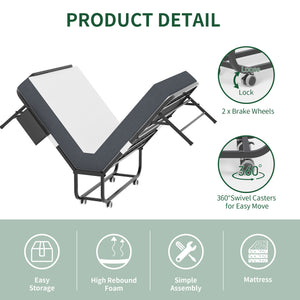 English Elm 75 Inch Rollaway Twin Bed with Memory Foam Mattress Heavy Duty Steel Frame Foldable W2735P425464