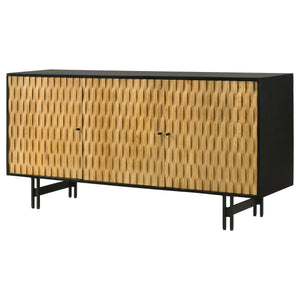 English Elm Madrid Rustic Natural & Black 3-Door Accent Cabinet with Textured Wood Doors, Adjustable Shelves, Iron Knobs (64"W) B062P358339