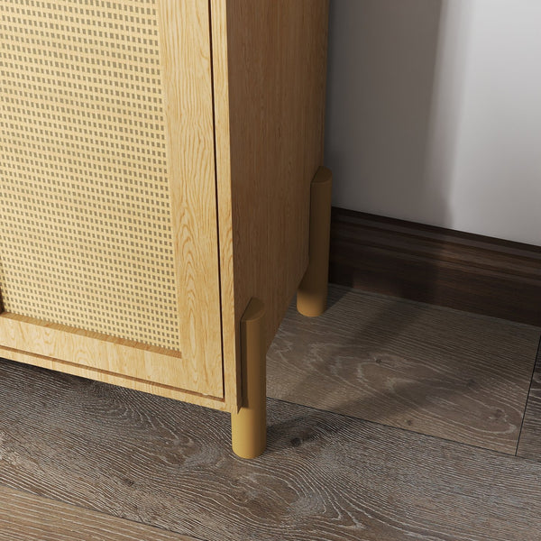 English Elm Mid-Century Woven Rattan Door Storage Cabinet with Adjustable Shelves and Solid Wood Legs, Stylish and Functional Natural 27.6 L x 15 W x 8.7 H W3151P288912