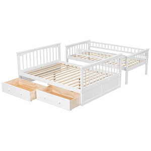 English Elm Twin Convertible Bunk Bed with Built-In Rolling Drawers and Solid Pine/MDF Frame, Space-Saving Durable Design White N7090004020K