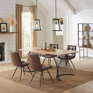 English Elm Galahan Oak Grain Rectangular Table with Twisted Gunmetal Pedestals Seats Eight B062S01395