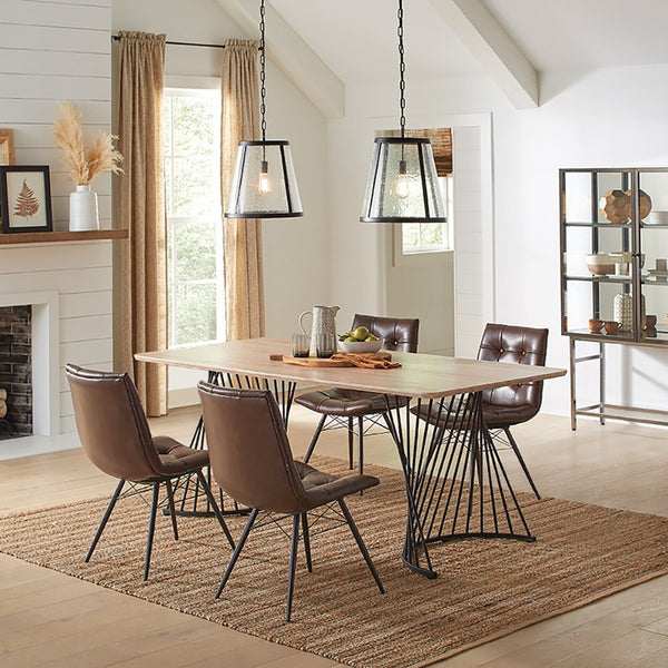English Elm Galahan Oak Grain Rectangular Table with Twisted Gunmetal Pedestals Seats Eight B062S01395