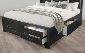 English Elm CIVIC full bed with built‑in storage drawers, felt‑lined headboard, solid wood frame, modern finish Gray 35.63 L x 19.49 W x 16.93 H B201S00037