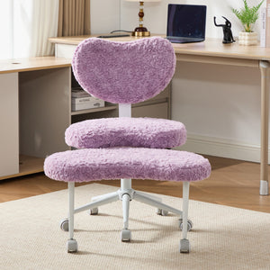 English Elm Artificial Rabbit Hair Cross Legged Desk Chair with Lumbar Support and Swivel Footrest Violet W1143P403572
