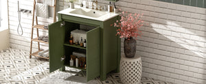 English Elm 30'' 30'' Farmhouse Bathroom Vanity Olive Green with Ceramic Sink, Adjustable Shelves, Soft-Close Doors, Rustic Wood Frame N729P290712F