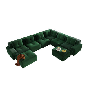 English Elm Modular Corduroy Sectional Sofa 6 Seat V Shaped Corner Couch with Ottomans Living Room Green W714S01584
