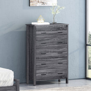 English Elm Christopher Knight Home® - Toolless 5-Drawer Chest with Faux Wood Finish, Moisture-Resistant MDF, Sleek Bar Handles, Compact Storage DARK GREY 72039.00SONGRY
